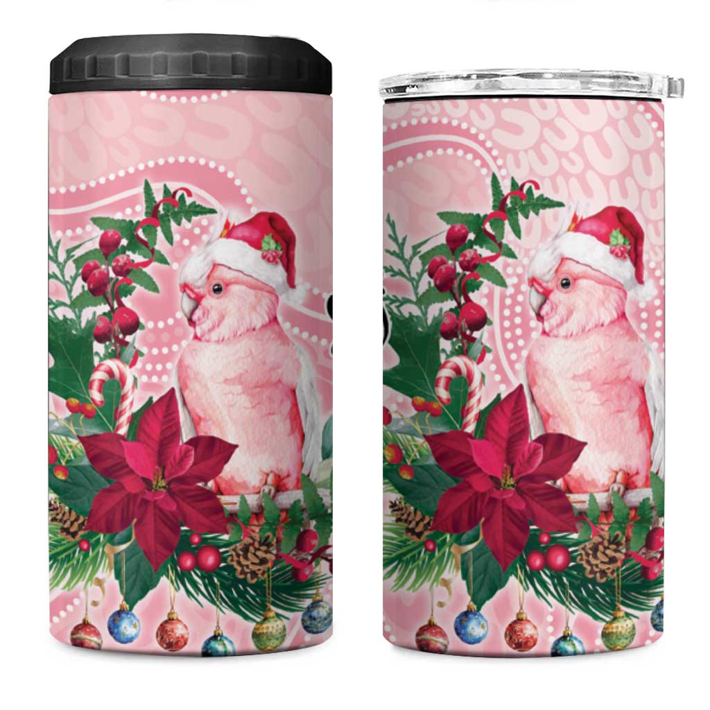 Watercolor Pink Galah Flowers 4 in 1 Can Cooler Tumbler Australia Christmas Vibes - Aussie Hoodie