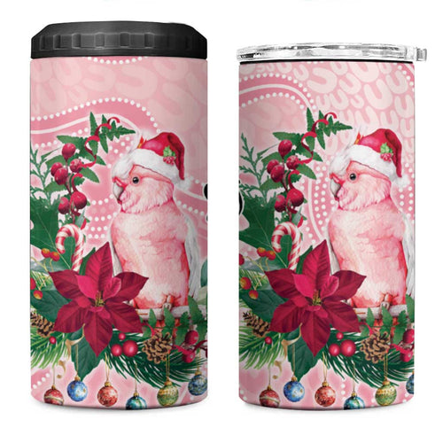 Watercolor Pink Galah Flowers 4 in 1 Can Cooler Tumbler Australia Christmas Vibes - Aussie Hoodie