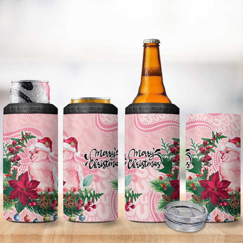 Watercolor Pink Galah Flowers 4 in 1 Can Cooler Tumbler Australia Christmas Vibes - Aussie Hoodie