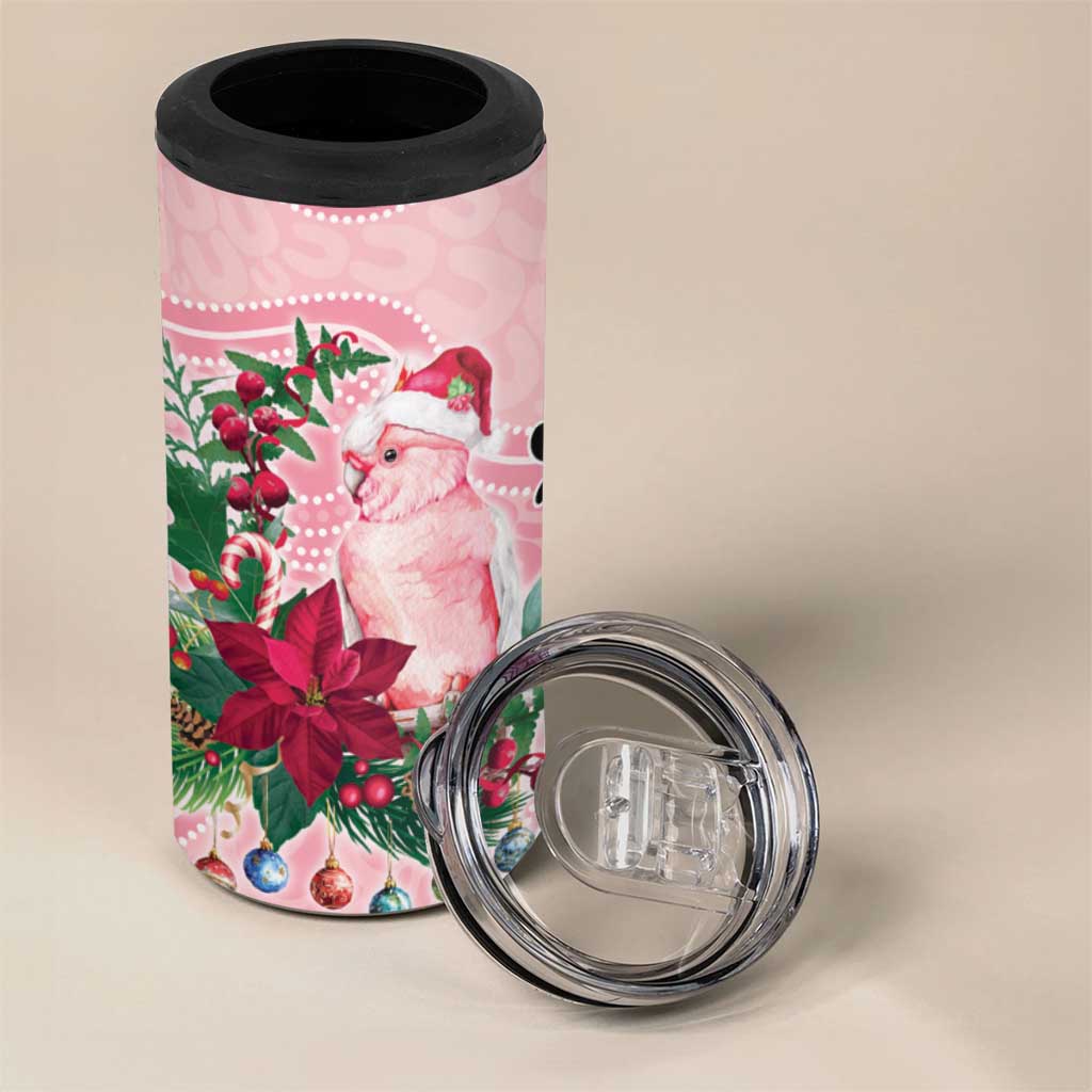 Watercolor Pink Galah Flowers 4 in 1 Can Cooler Tumbler Australia Christmas Vibes - Aussie Hoodie