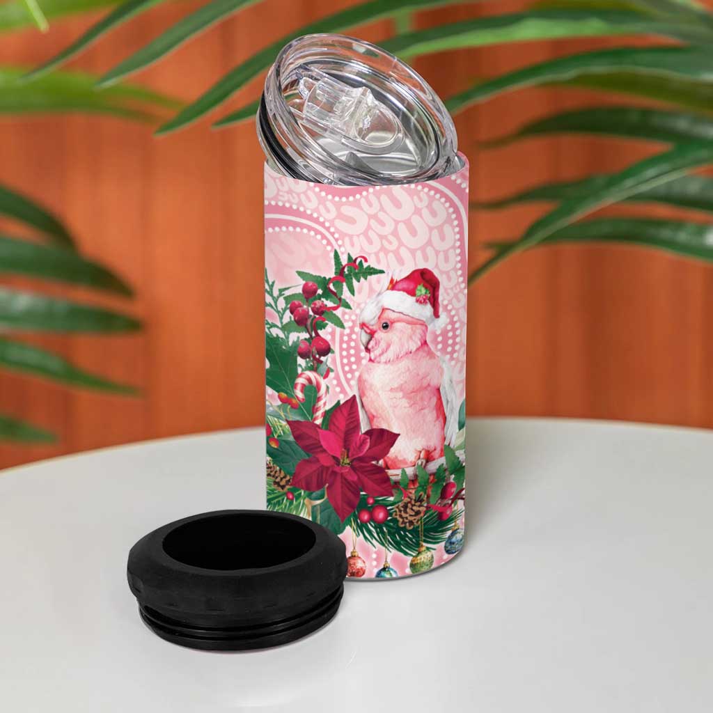Watercolor Pink Galah Flowers 4 in 1 Can Cooler Tumbler Australia Christmas Vibes - Aussie Hoodie