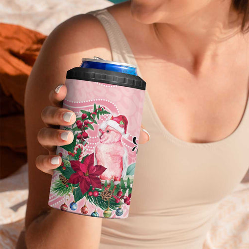Watercolor Pink Galah Flowers 4 in 1 Can Cooler Tumbler Australia Christmas Vibes - Aussie Hoodie
