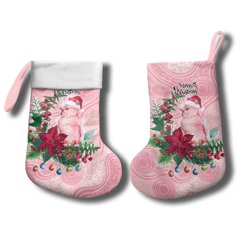Watercolor Pink Galah Flowers Christmas Stocking Australia Christmas Vibes - Aussie Hoodie