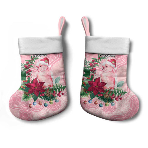 Watercolor Pink Galah Flowers Christmas Stocking Australia Christmas Vibes - Aussie Hoodie