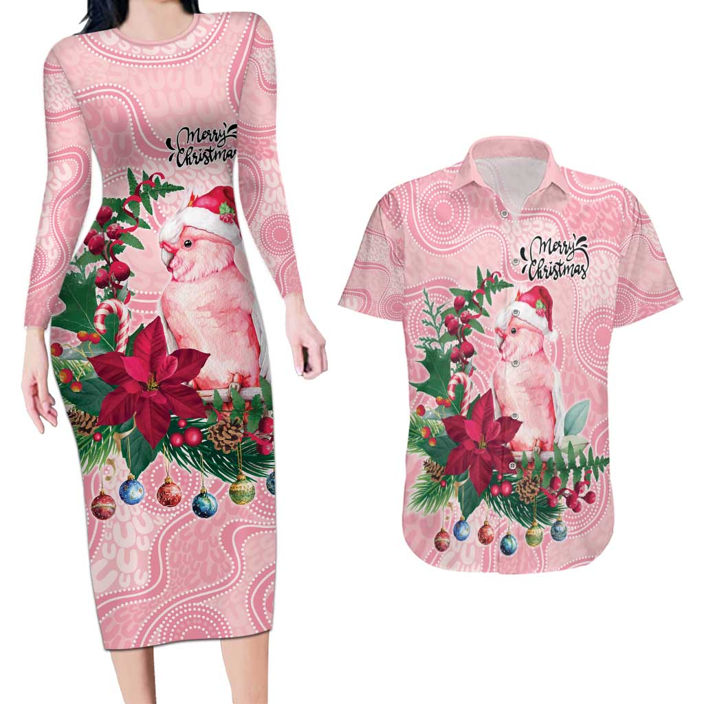 Watercolor Pink Galah Flowers Couples Matching Long Sleeve Bodycon Dress and Hawaiian Shirt Australia Christmas Vibes - Aussie Hoodie