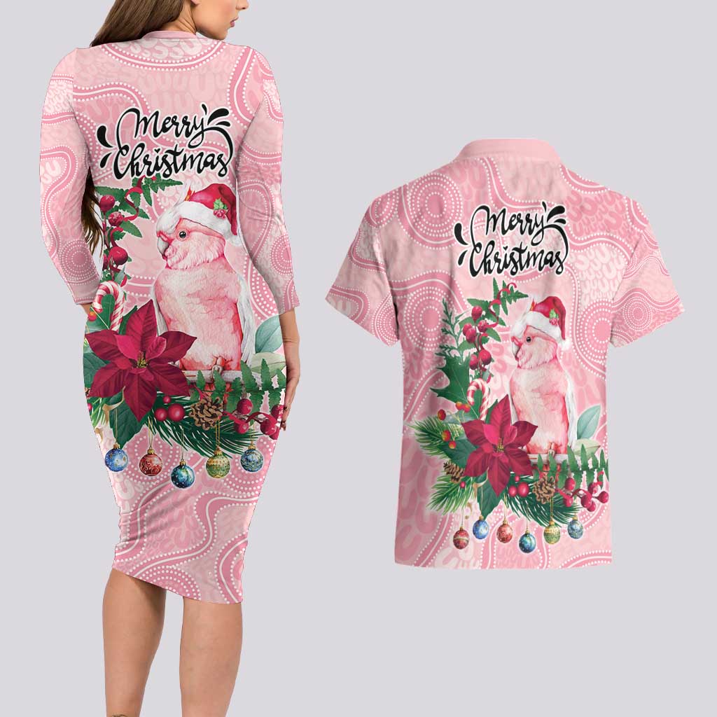 Watercolor Pink Galah Flowers Couples Matching Long Sleeve Bodycon Dress and Hawaiian Shirt Australia Christmas Vibes - Aussie Hoodie