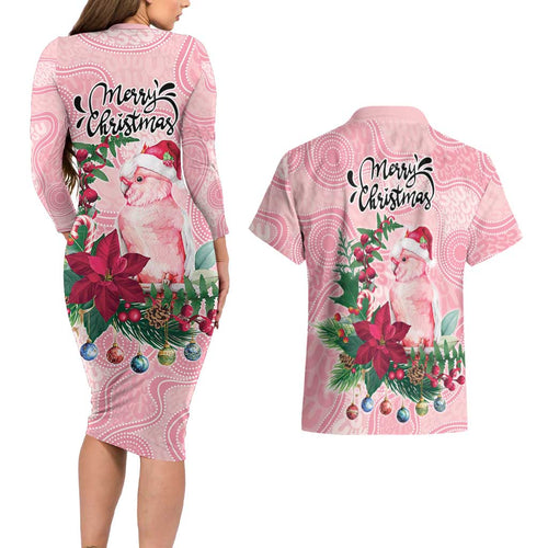 Watercolor Pink Galah Flowers Couples Matching Long Sleeve Bodycon Dress and Hawaiian Shirt Australia Christmas Vibes - Aussie Hoodie