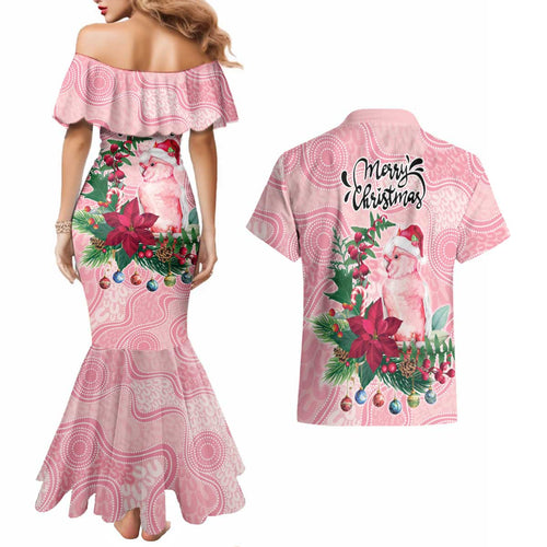 Watercolor Pink Galah Flowers Couples Matching Mermaid Dress and Hawaiian Shirt Australia Christmas Vibes - Aussie Hoodie