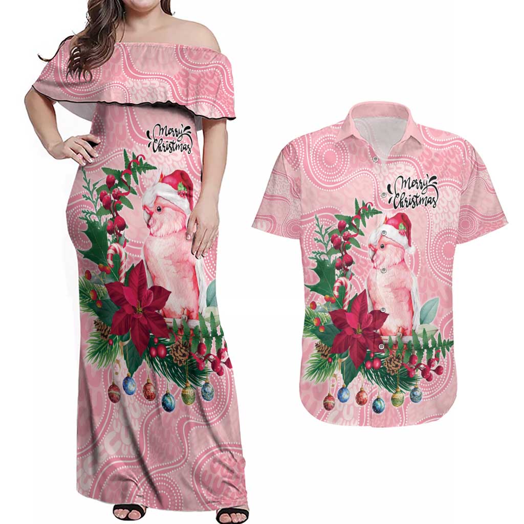 Watercolor Pink Galah Flowers Couples Matching Off Shoulder Maxi Dress and Hawaiian Shirt Australia Christmas Vibes - Aussie Hoodie