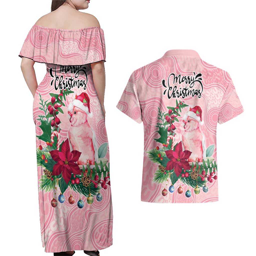 Watercolor Pink Galah Flowers Couples Matching Off Shoulder Maxi Dress and Hawaiian Shirt Australia Christmas Vibes - Aussie Hoodie