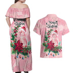 Watercolor Pink Galah Flowers Couples Matching Off Shoulder Maxi Dress and Hawaiian Shirt Australia Christmas Vibes - Aussie Hoodie
