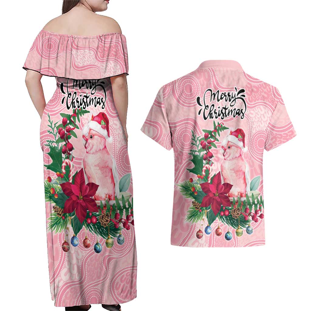 Watercolor Pink Galah Flowers Couples Matching Off Shoulder Maxi Dress and Hawaiian Shirt Australia Christmas Vibes - Aussie Hoodie
