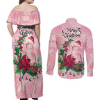 Watercolor Pink Galah Flowers Couples Matching Off Shoulder Maxi Dress and Long Sleeve Button Shirt Australia Christmas Vibes - Aussie Hoodie