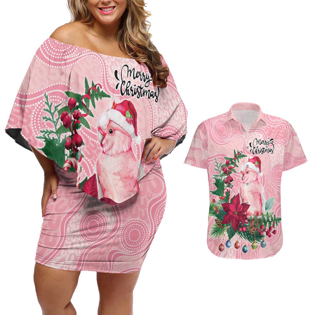 Watercolor Pink Galah Flowers Couples Matching Off Shoulder Short Dress and Hawaiian Shirt Australia Christmas Vibes - Aussie Hoodie