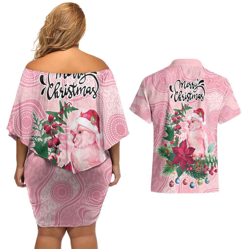 Watercolor Pink Galah Flowers Couples Matching Off Shoulder Short Dress and Hawaiian Shirt Australia Christmas Vibes - Aussie Hoodie
