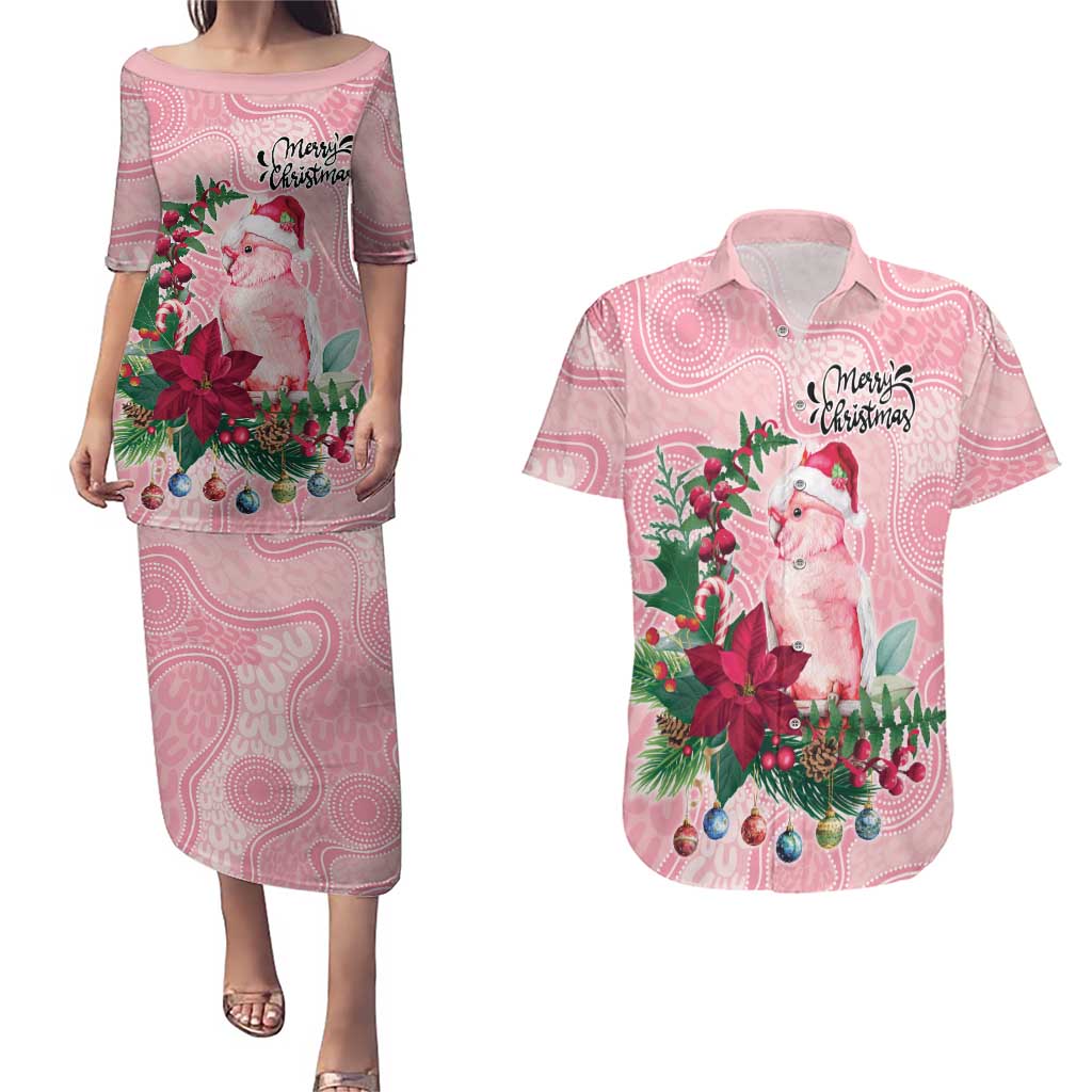 Watercolor Pink Galah Flowers Couples Matching Puletasi and Hawaiian Shirt Australia Christmas Vibes - Aussie Hoodie