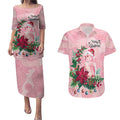 Watercolor Pink Galah Flowers Couples Matching Puletasi and Hawaiian Shirt Australia Christmas Vibes - Aussie Hoodie