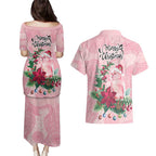 Watercolor Pink Galah Flowers Couples Matching Puletasi and Hawaiian Shirt Australia Christmas Vibes - Aussie Hoodie