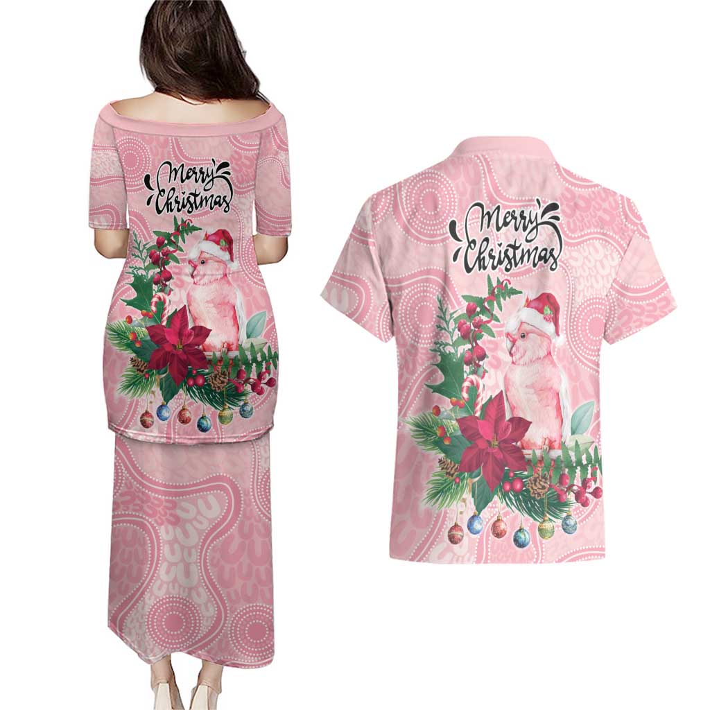 Watercolor Pink Galah Flowers Couples Matching Puletasi and Hawaiian Shirt Australia Christmas Vibes - Aussie Hoodie