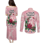 Watercolor Pink Galah Flowers Couples Matching Puletasi and Long Sleeve Button Shirt Australia Christmas Vibes - Aussie Hoodie