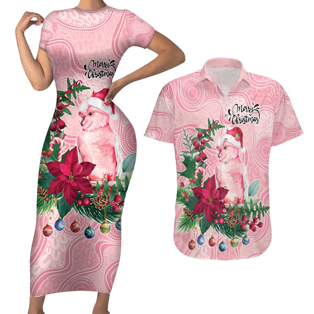 Watercolor Pink Galah Flowers Couples Matching Short Sleeve Bodycon Dress and Hawaiian Shirt Australia Christmas Vibes - Aussie Hoodie