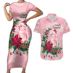 Watercolor Pink Galah Flowers Couples Matching Short Sleeve Bodycon Dress and Hawaiian Shirt Australia Christmas Vibes - Aussie Hoodie