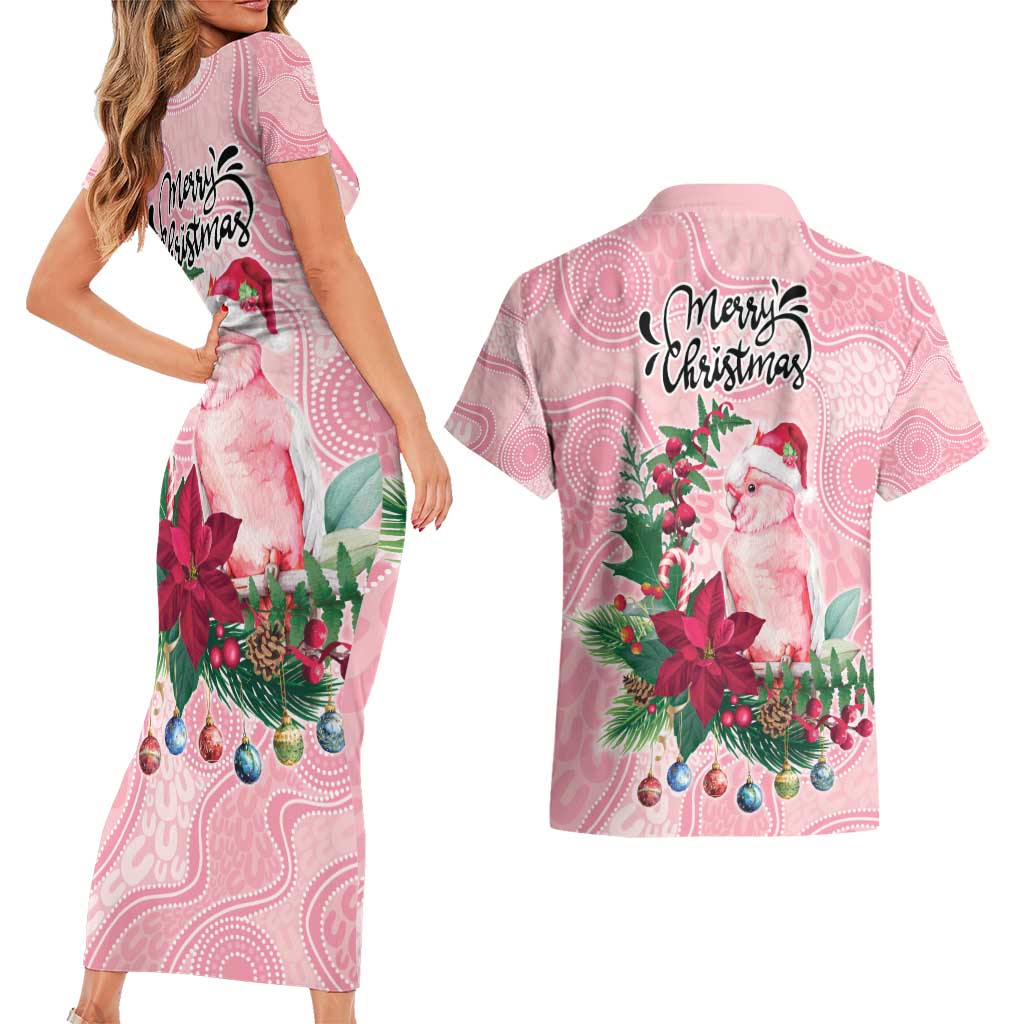 Watercolor Pink Galah Flowers Couples Matching Short Sleeve Bodycon Dress and Hawaiian Shirt Australia Christmas Vibes - Aussie Hoodie