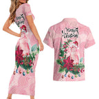 Watercolor Pink Galah Flowers Couples Matching Short Sleeve Bodycon Dress and Hawaiian Shirt Australia Christmas Vibes - Aussie Hoodie