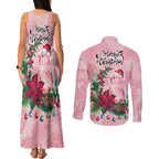 Watercolor Pink Galah Flowers Couples Matching Tank Maxi Dress and Long Sleeve Button Shirt Australia Christmas Vibes - Aussie Hoodie