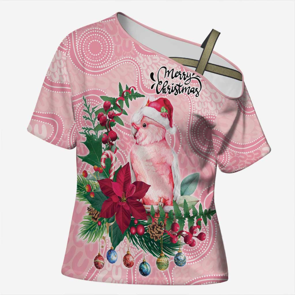 Watercolor Pink Galah Flowers Cross Shoulder Shirt Australia Christmas Vibes - Aussie Hoodie