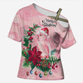Watercolor Pink Galah Flowers Cross Shoulder Shirt Australia Christmas Vibes - Aussie Hoodie