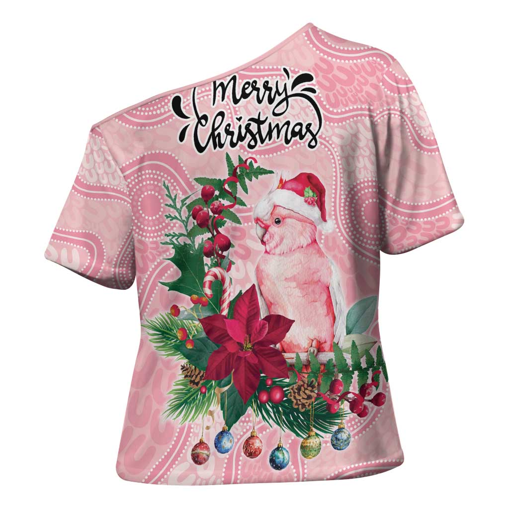 Watercolor Pink Galah Flowers Cross Shoulder Shirt Australia Christmas Vibes - Aussie Hoodie