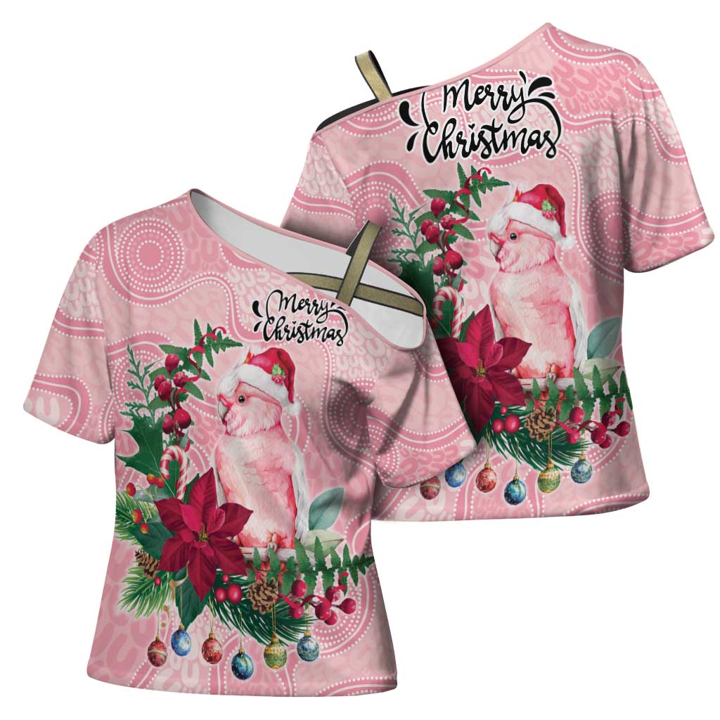 Watercolor Pink Galah Flowers Cross Shoulder Shirt Australia Christmas Vibes - Aussie Hoodie