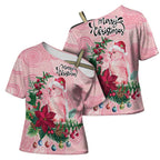 Watercolor Pink Galah Flowers Cross Shoulder Shirt Australia Christmas Vibes - Aussie Hoodie