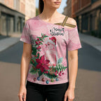 Watercolor Pink Galah Flowers Cross Shoulder Shirt Australia Christmas Vibes - Aussie Hoodie