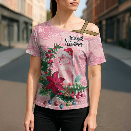 Watercolor Pink Galah Flowers Cross Shoulder Shirt Australia Christmas Vibes - Aussie Hoodie