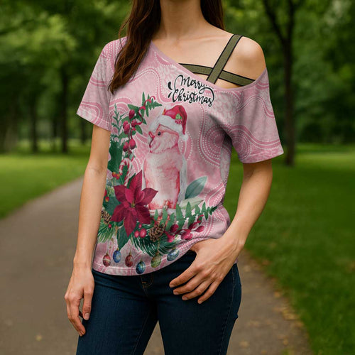 Watercolor Pink Galah Flowers Cross Shoulder Shirt Australia Christmas Vibes - Aussie Hoodie
