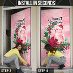 Watercolor Pink Galah Flowers Door Cover Australia Christmas Vibes - Aussie Hoodie