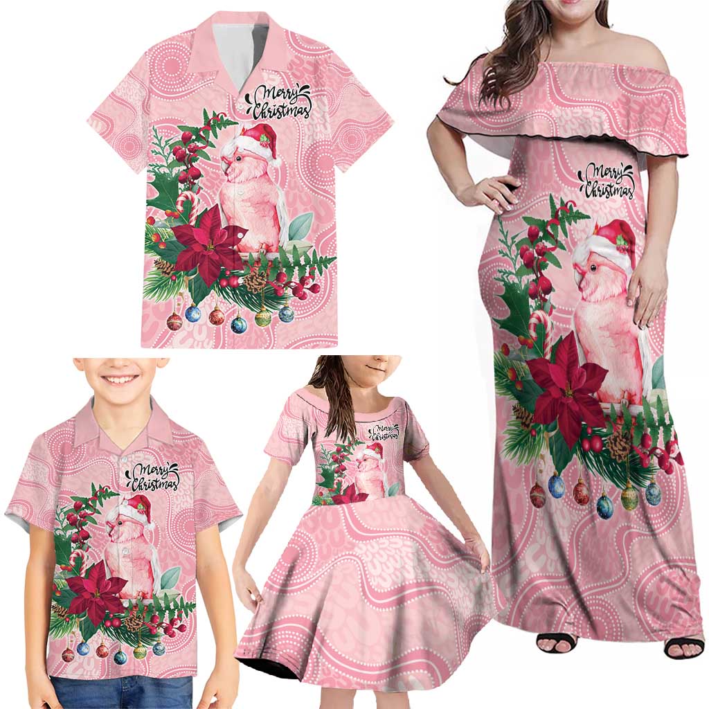 Watercolor Pink Galah Flowers Family Matching Off Shoulder Maxi Dress and Hawaiian Shirt Australia Christmas Vibes - Aussie Hoodie