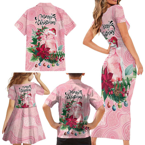 Watercolor Pink Galah Flowers Family Matching Short Sleeve Bodycon Dress and Hawaiian Shirt Australia Christmas Vibes - Aussie Hoodie