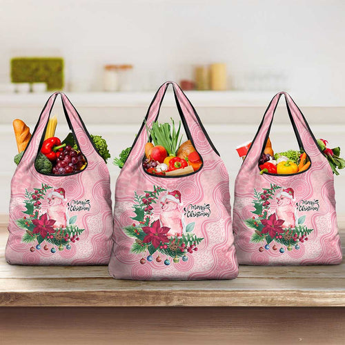 Watercolor Pink Galah Flowers Grocery Bag Australia Christmas Vibes - Aussie Hoodie