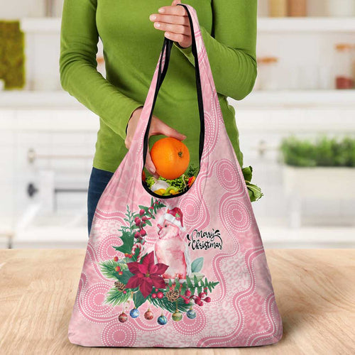 Watercolor Pink Galah Flowers Grocery Bag Australia Christmas Vibes - Aussie Hoodie