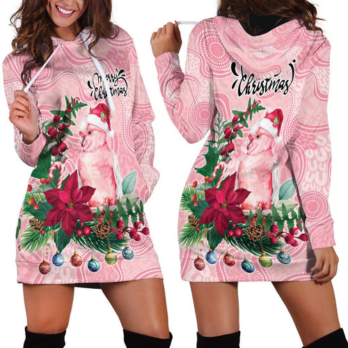 Watercolor Pink Galah Flowers Hoodie Dress Australia Christmas Vibes - Aussie Hoodie