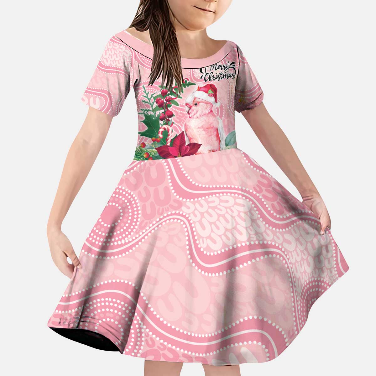 Watercolor Pink Galah Flowers Kid Short Sleeve Dress Australia Christmas Vibes - Aussie Hoodie