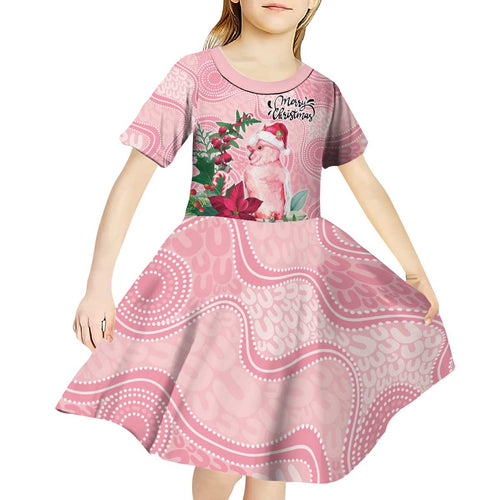 Watercolor Pink Galah Flowers Kid Short Sleeve Dress Australia Christmas Vibes - Aussie Hoodie