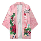 Watercolor Pink Galah Flowers Kimono Australia Christmas Vibes - Aussie Hoodie