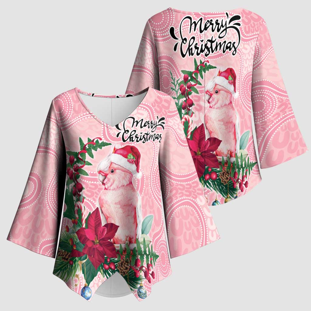 Watercolor Pink Galah Flowers Kimono Sleeve Blouse Australia Christmas Vibes - Aussie Hoodie