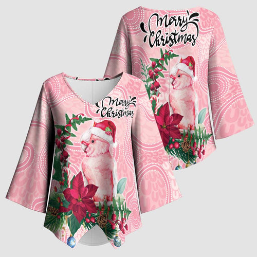 Watercolor Pink Galah Flowers Kimono Sleeve Blouse Australia Christmas Vibes - Aussie Hoodie