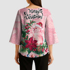 Watercolor Pink Galah Flowers Kimono Sleeve Blouse Australia Christmas Vibes - Aussie Hoodie