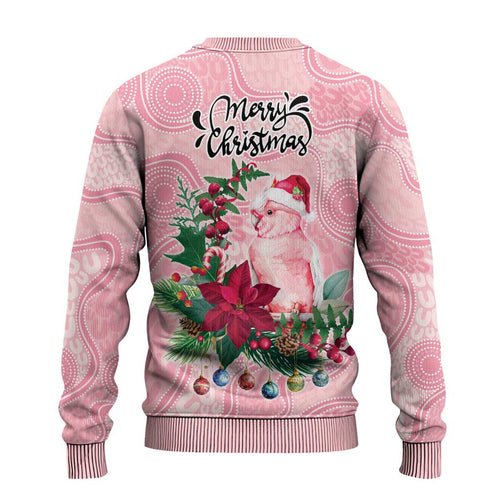 Watercolor Pink Galah Flowers Ugly Christmas Sweater Australia Christmas Vibes - Aussie Hoodie